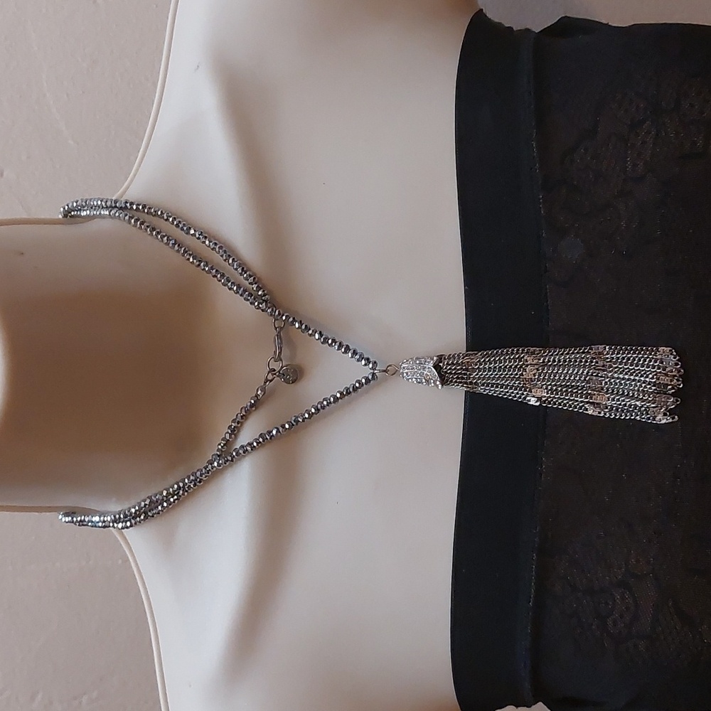 LOFT Sparkly Metallic Beads Long Necklace Y Drop Tassel Necklace - Picture 5 of 7
